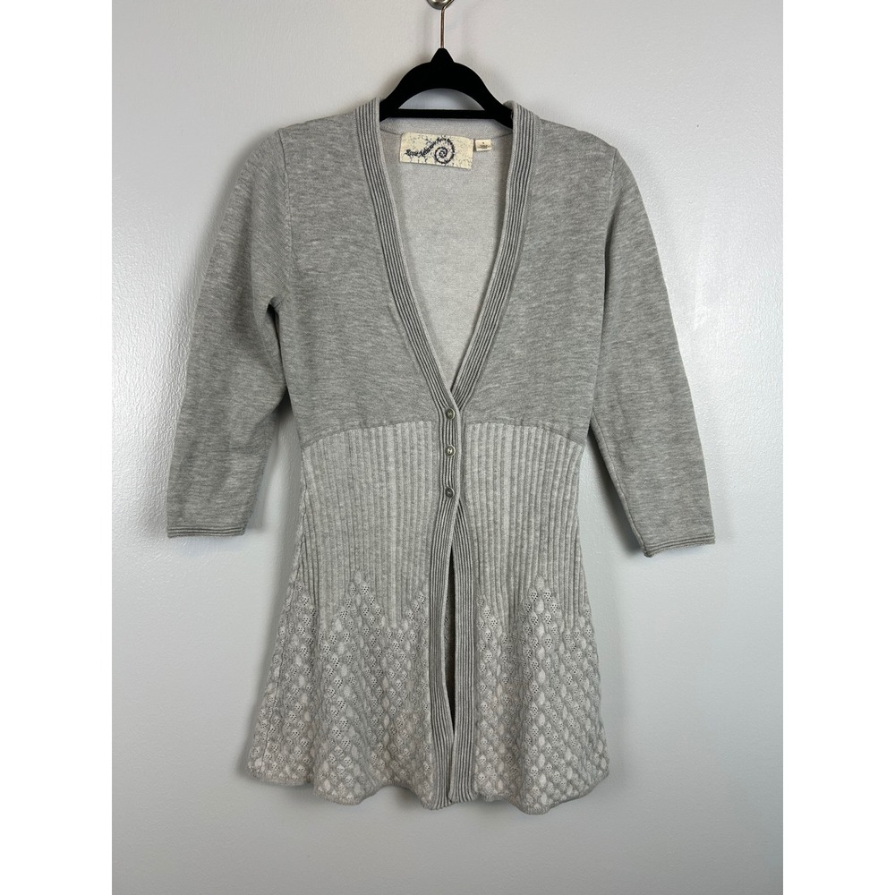 Rosie Neira Anthropologie Gray Knit Cardigan Sweater Small Button Up Y2K Preppy